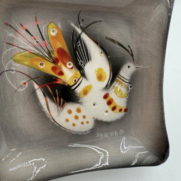 Sascha Brastoff Ashtray, Beautiful Bird Gray, Maroon White,Pre-owned Tray trinke - Picture 5 of 10